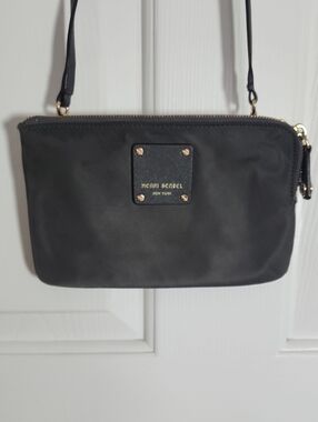 Vintage Henri Bendel Dark Grey Nylon Crossbody with Gold Accents